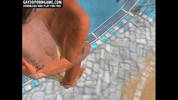 3D cartoon studs sucking dick and fuck poolside