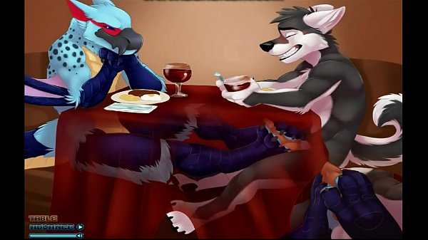 Furry Footjob - Gay Furry Dragon and Dog footjob under restaurant table â€“ Gay Cartoon Porn  Yaoi Hentai