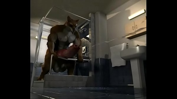 Huge cock furry dog Bamwuff jerks off and cums in shower