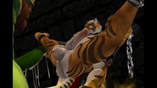 Gay Furry Porn BDSM tiger legs spread and fucked by Orc