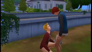 The Sims gay porn forceful blowjob in the yard
