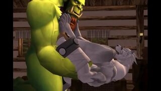 A 3D orc barebacks a white tiger and makes him cum