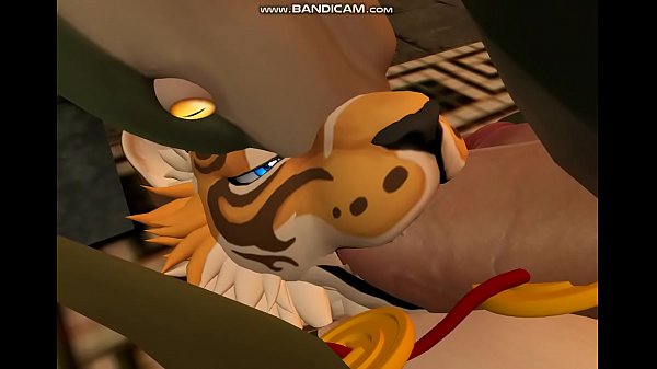 A 3D tiger gets face fucked by a double dicked shark