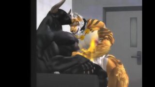 Flaming tiger blows a bull and then gets rimmed and cums