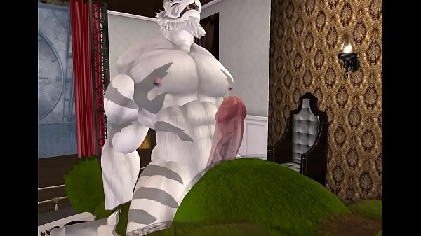 A thicc green orc bangs a white tiger in a hotel bed