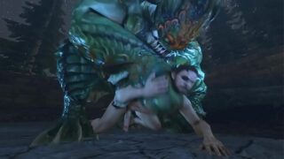 Giant 3D lizard monster destroys guys asshole and cums
