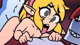 Cross dressing link from zelda gets gang banged and cum facial